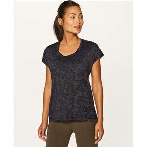 Lululemon Miles Ahead SS T Shirt Camo Black Mesh Women’ Run Training